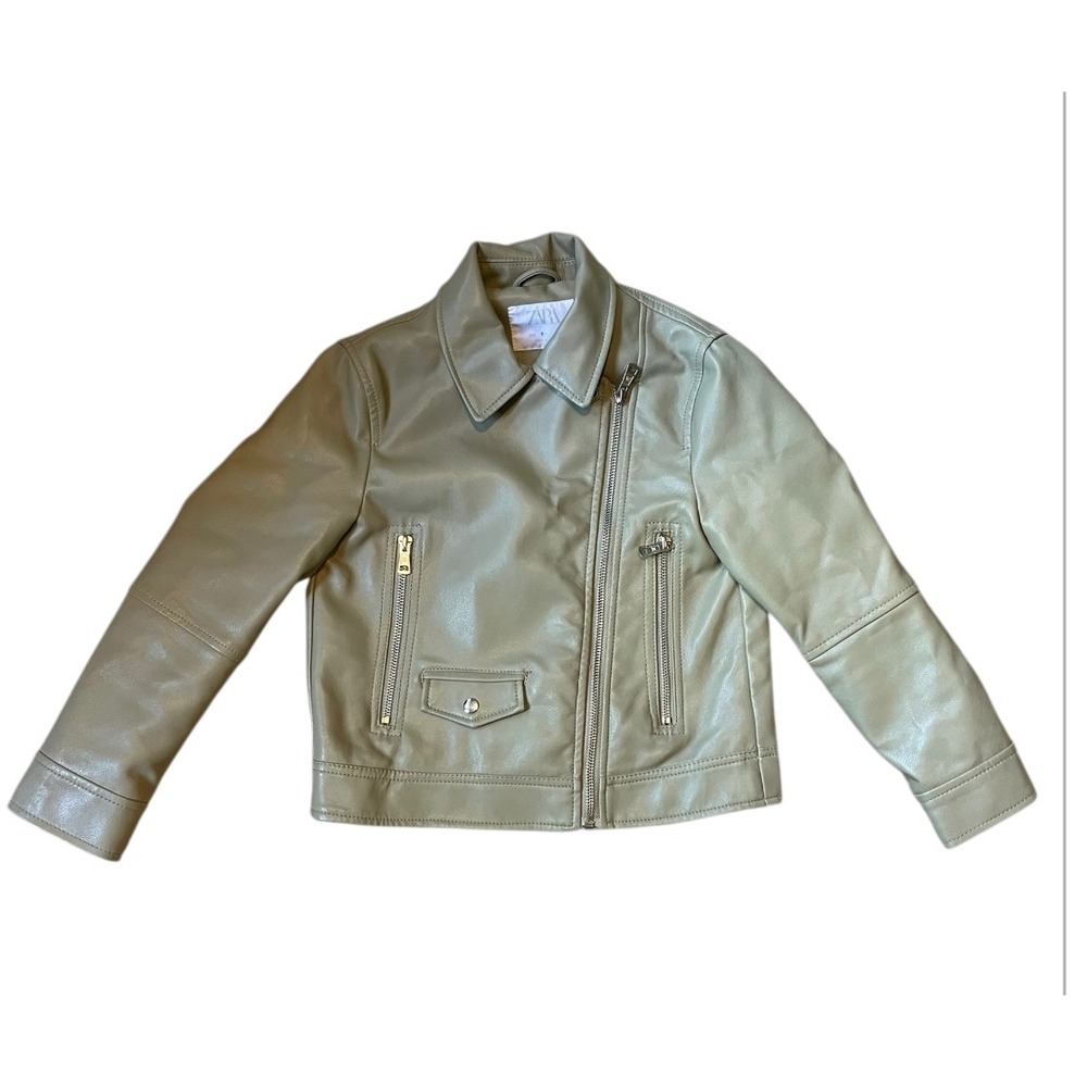 Zara Moto Jacket Faux Leather Zippers Pockets Stylish Girl's Size 7